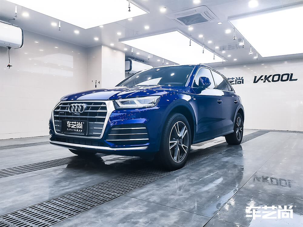 蓝色奥迪Q5全车装贴龙膜隐形车衣，施工展示（15）