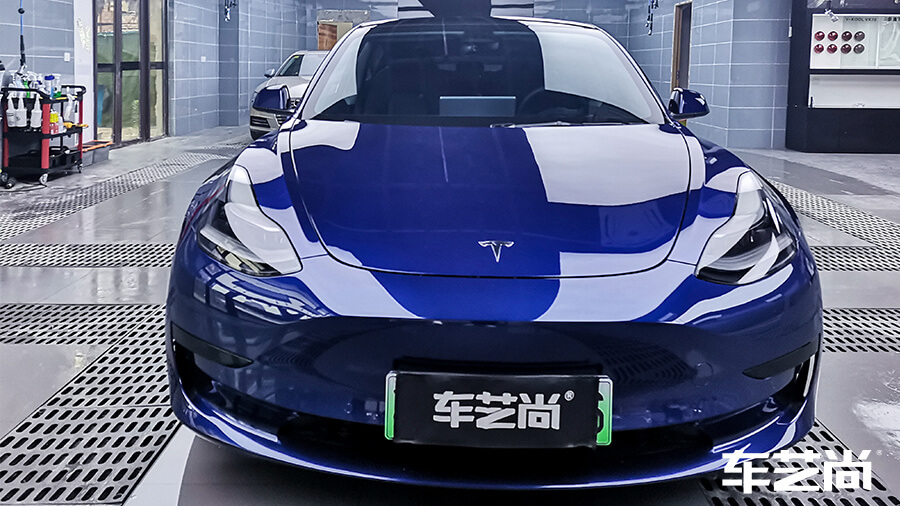 特斯拉MODEL3蓝色施工AIR80+LT35玻璃膜效果（图8）