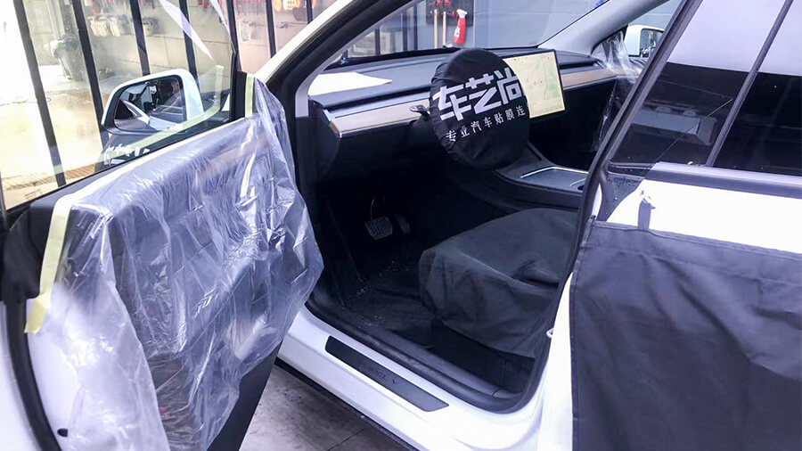 特斯拉3白色施工龙膜玻璃膜流程（图00）