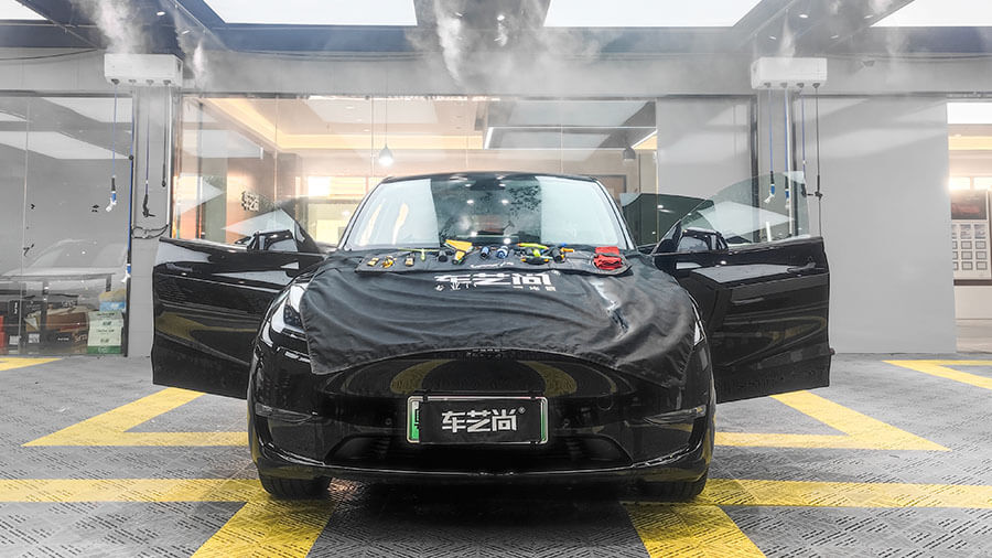 特斯拉modelY黑色施工龙膜玻璃膜畅悦80+15（图1）
